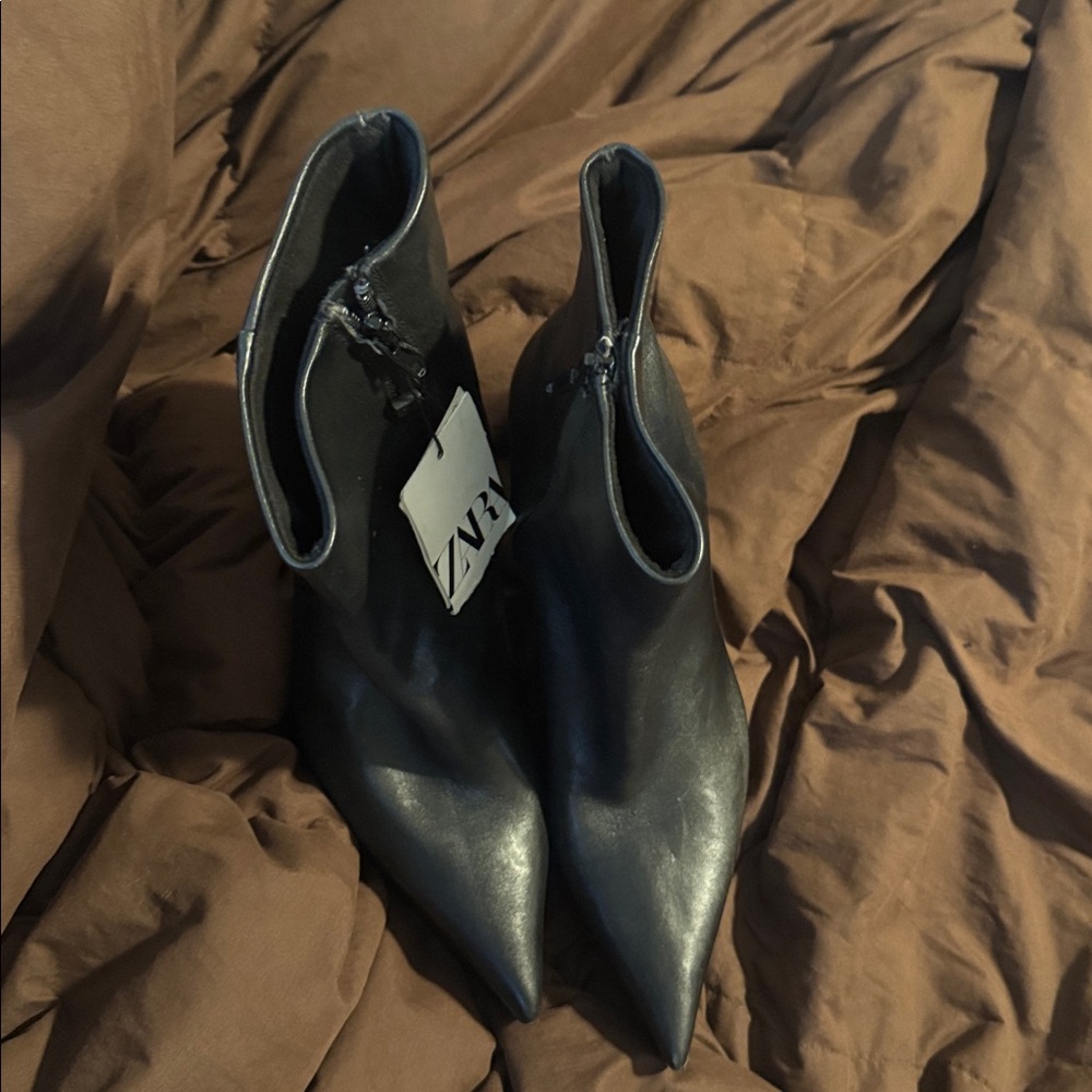 ZARA WOMAN LEATHER PLATFORM ANKLE BOOTS BLACK 1104/010 - Picture 5 of 8